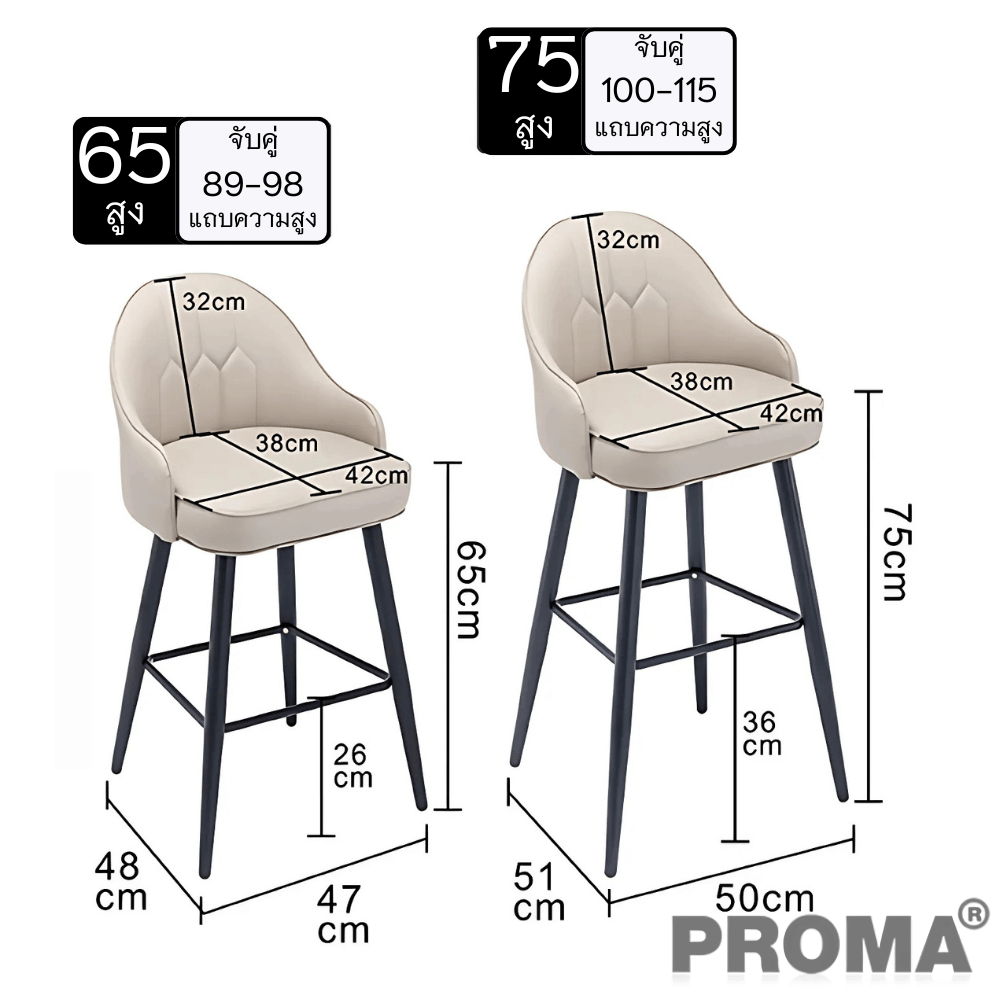  [Pre-order] เก้าอี้บาร์ทรงสูง สไตล์โมเดิร์น Proma-C-62 65 ซม. สีเขียวกำมะหยี่_2